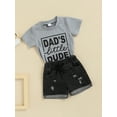 thumbnail image 3 of Toddler Boy Summer Shorts Set Daddy's Little Dude T-Shirt + Ripped Denim Shorts 2 Piece Casual Outfits, 3 of 9