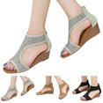 thumbnail image 2 of Vedolay Platform Shoes Womens Platform Wedges Sandals Dressy Summer Mid Heel Open Toe Platform Sandals,Brown 7.5, 2 of 5