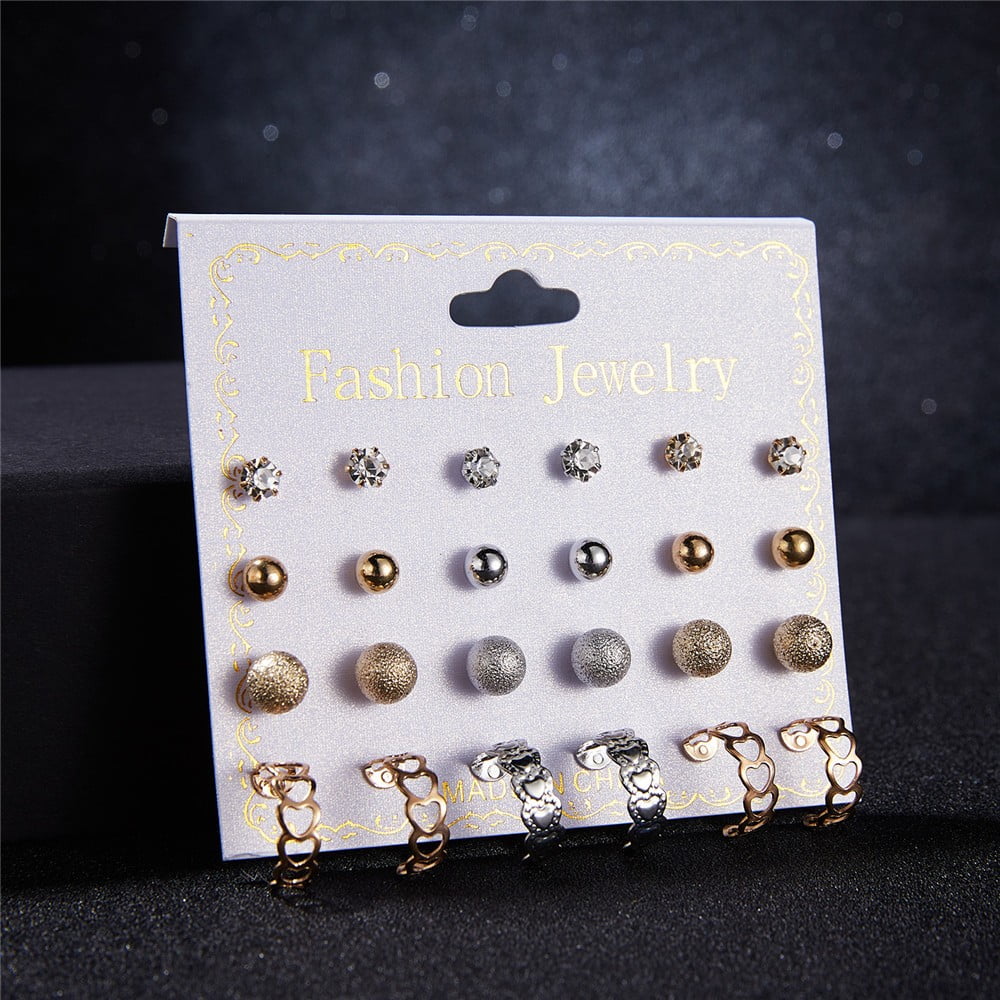 12Pairs//Set Women Crystal Pearl Earrings Ear Stud Elegant Wedding Jewelry Gifts