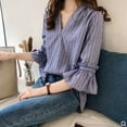 thumbnail image 4 of Blusa Jumpingount de rayas con cuello en V para Mujer Azul M, 4 of 7