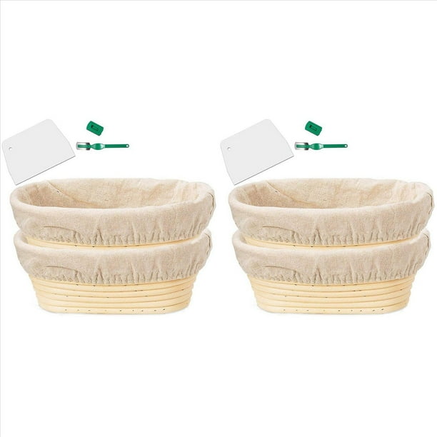2X Conjunto de Canasta de Prueba Banneton - Canasta de Panadería Artesanal de Pan de Masa Fermentada, Raspador / Cortador de Masa Y Forro de Tela Brotform