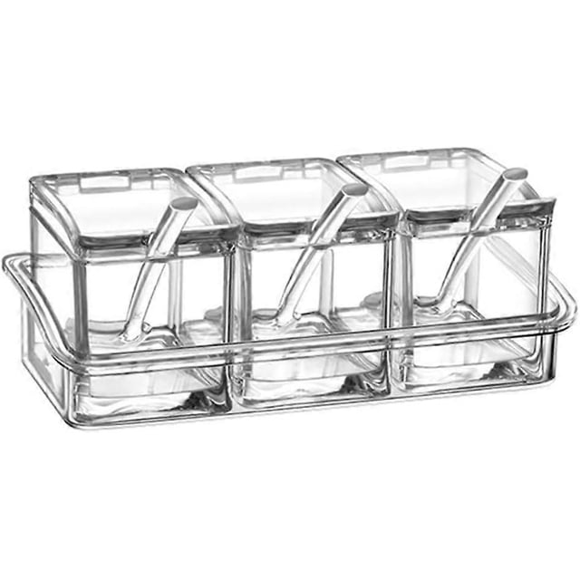 Seasoning Box Set 3 Pieces Clear Bottles Salt Spice Jar,Spice Jars Kitchen Condiment Container Storage Jars with 3 Spoons Canned Lid and Spoon