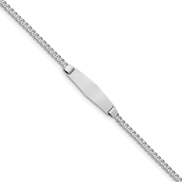 14k WG Flat Curb Link Soft Diamond Shape ID Bracelet (Weight: 3.8 Grams, Length: 8 Inches)