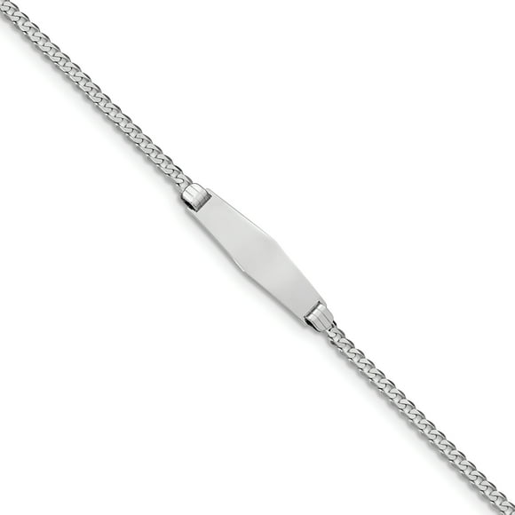 14k WG Plat Lien de Bordure Doux Diamant Forme ID Bracelet (Poids: 3,8 Grammes, Longueur: 8 Pouces)