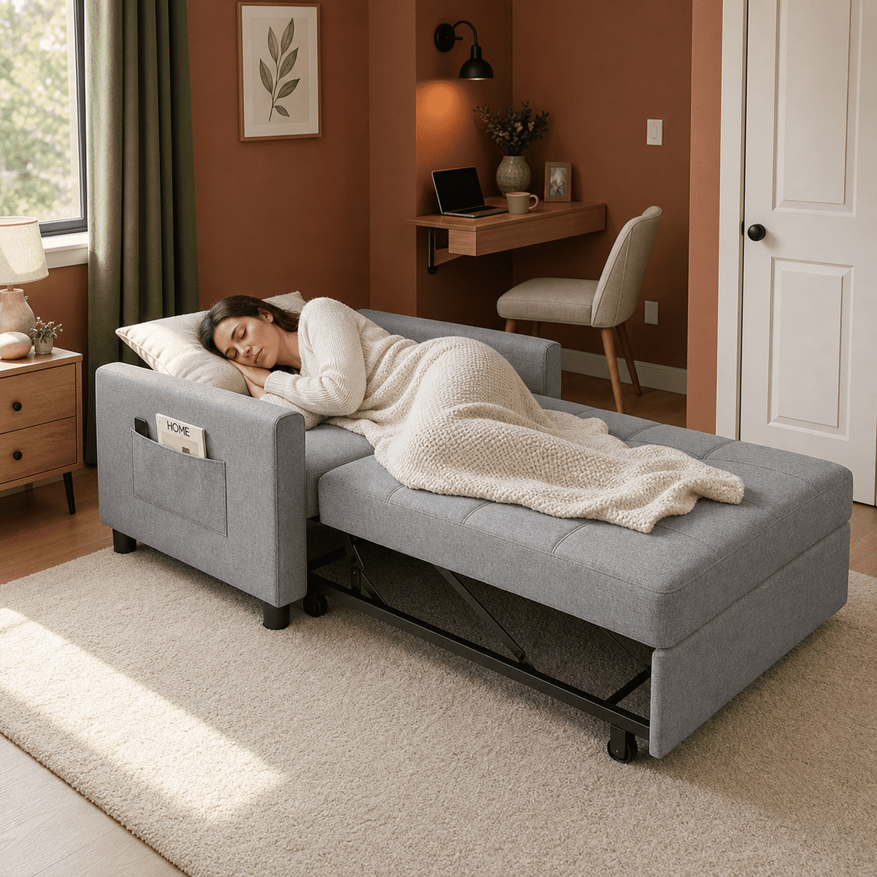 AIHO 3-in-1 Convertible Sleeper Chair, Pull Out Sofa Bed with 4-Level Adjustable Backrest, light grey