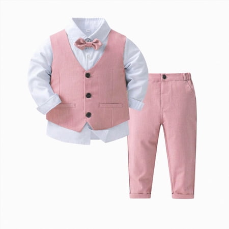 WXFAZCVU Baby Boy Suit Set Formal Outfit Button Down Shirt Vest Pants Wedding Birthday Party Size 2-3 Years