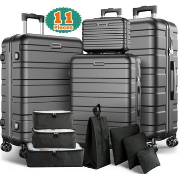 Newest 11-Piece Luggage Set, 28" & 24" Spinner Suitcases with 20" Carry-On Bag, 14" Toiletry Case & Packing Cubes, Durable Travel Suitcase Set with Spinner Wheels & Combination Lock