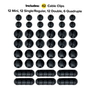 Wrap-It Storage Adhesive Cable Clips (42 Pack) - Cord Organizer for Desk Cable Management, Charger Cord Holder for Nightstand - Black