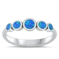 CHOOSE YOUR COLOR Round Blue Simulated Opal Ring .925 Sterling Silver Band CZ Female Size 5