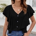 thumbnail image 2 of Giftesty Women's Fashionable And Casual Ruffle Sleeve Single Breasted Short Sleeved V-Neck Top Button Shirt, 2 of 7