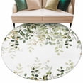 thumbnail image 2 of Sage Green Leaf 5ft Round Rug for Dining Table for 4 People Under Table Placement, Watercolor Eucalyptus Leaves Botanical Washable Non Slip Circle Area Rug, 2 of 9