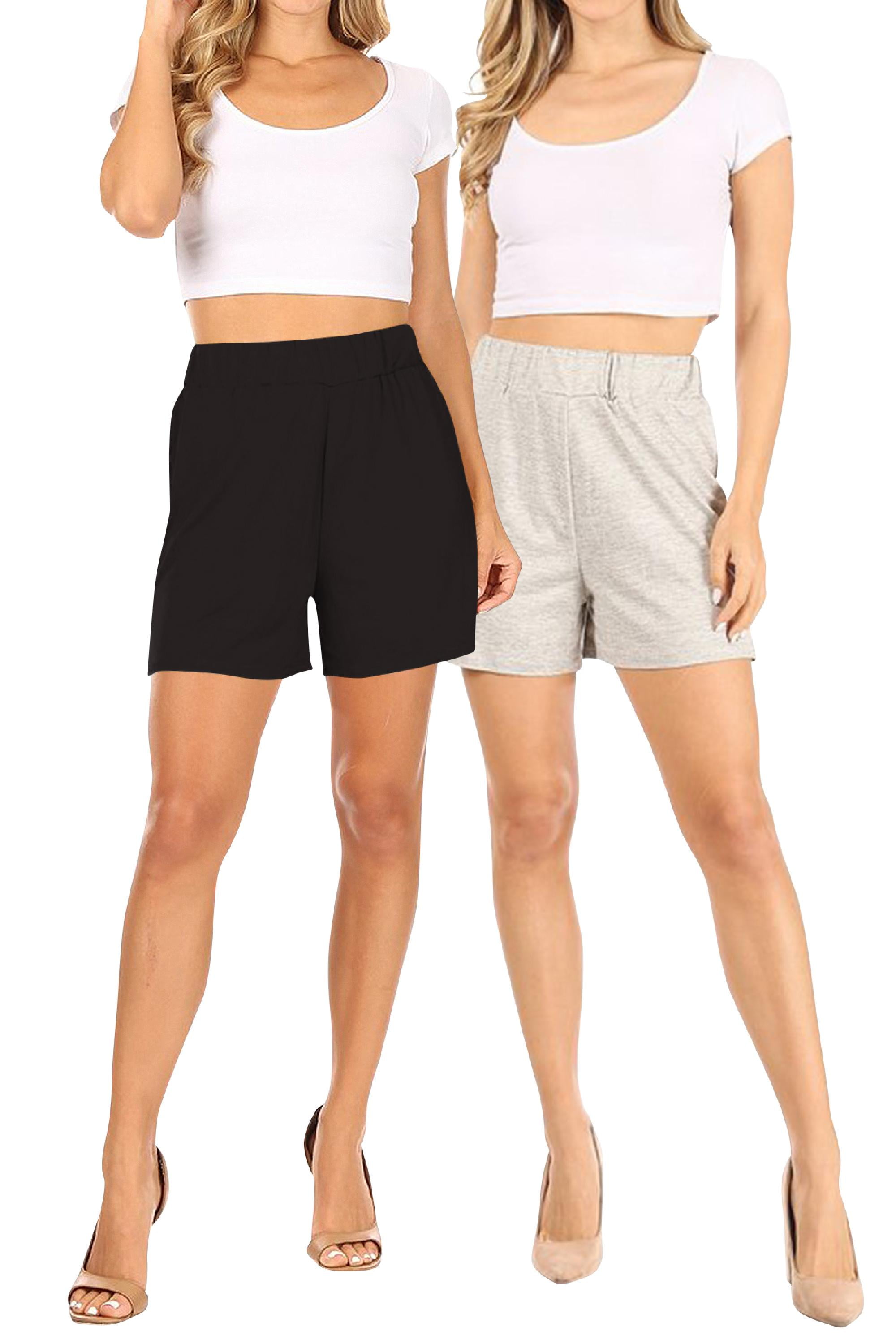 Women's Casual Stretch High Rise Solid Basic Shorts Pants (Pack of 