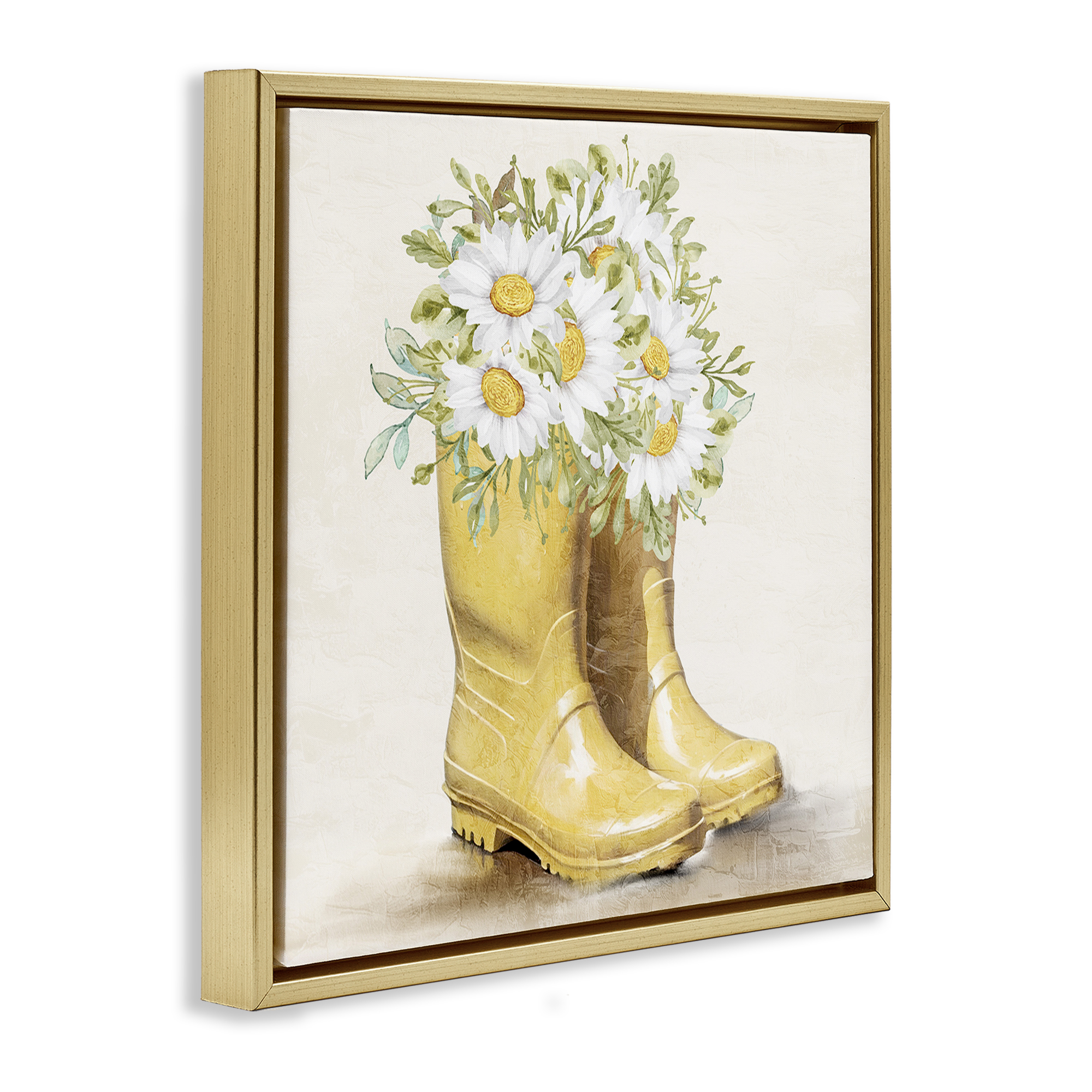 Stupell Industries Sunny Garden Boots Botanical & Floral Painting Gold Floater Framed Canvas Art Print Wall Art, 25 x 25