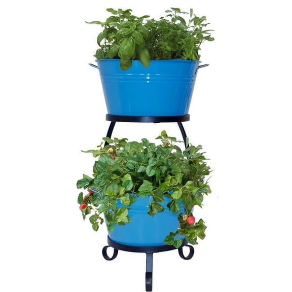 Houston International Trading 8021E B Enameled Raised Planter with Iron Stand, Blue