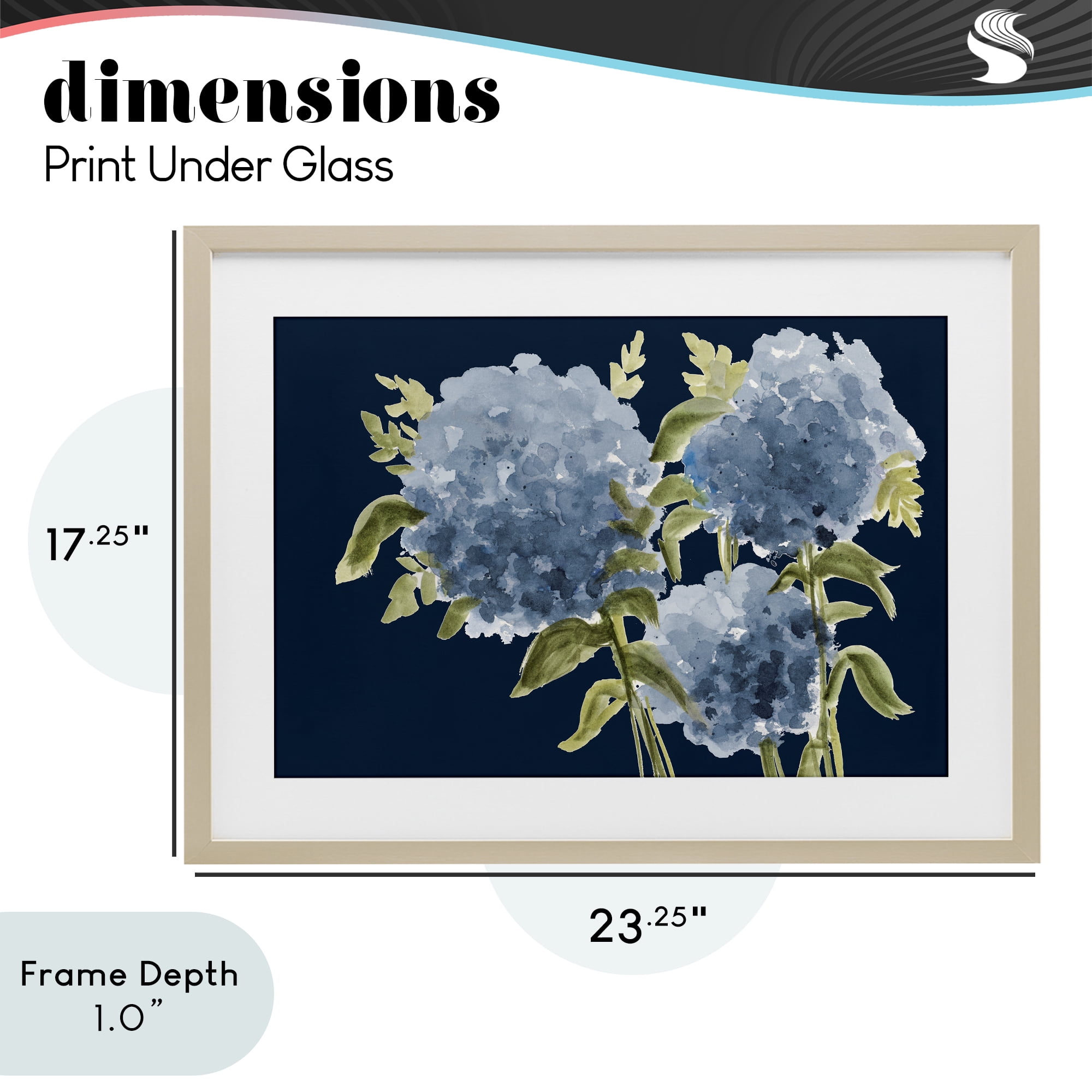 Stupell Industries Blue Hydrangeas on Indigo Birch Framed Print Under Glass, design by Janice Gaynor