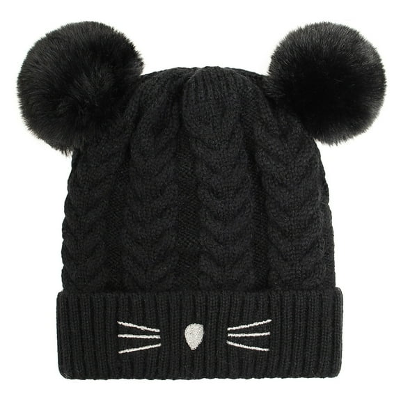 EnJoCho Boy and Girl Knitted Cat Winter Hat Baby Embroidery Warm Hat Cotton Woolen Kids Hat Cute Winter Casual Outdoor Caps