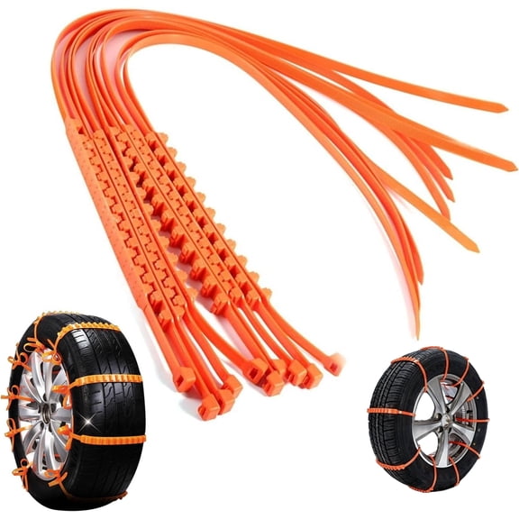 Universal Snow Tire Chains for Trucks SUVs & Sedans, Anti-Skid Snow Tire Chains, Reusable Emergency Winter Chains for Snow, Ice & Muddy Roads, Easy Install (10)