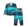 thumbnail image 1 of Fotbe Hawaiian Ship Dolphin Conjunto de Pijama de Manga Larga para Mujer con Estampado, Ropa de Dormir de 2 Piezas, Conjunto de Casa Suave y Cómodo con Bolsillos-Small, 1 of 7