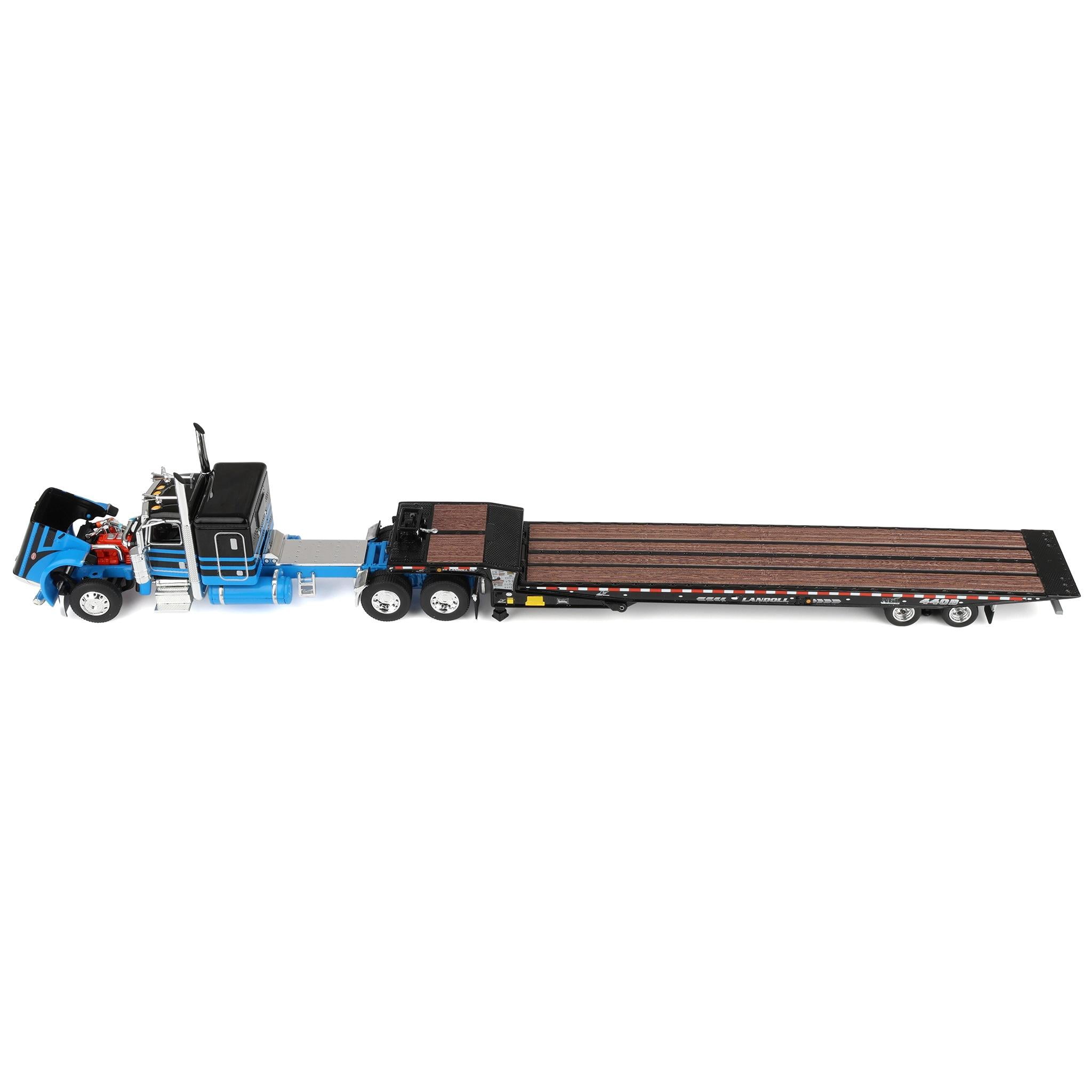First Gear DCP 1/64 Peterbilt 389 Flat Top Sleeper Semi Truck with Landoll 440B-50CA Traveling Axle Trailer, Blue/Black 60-2190