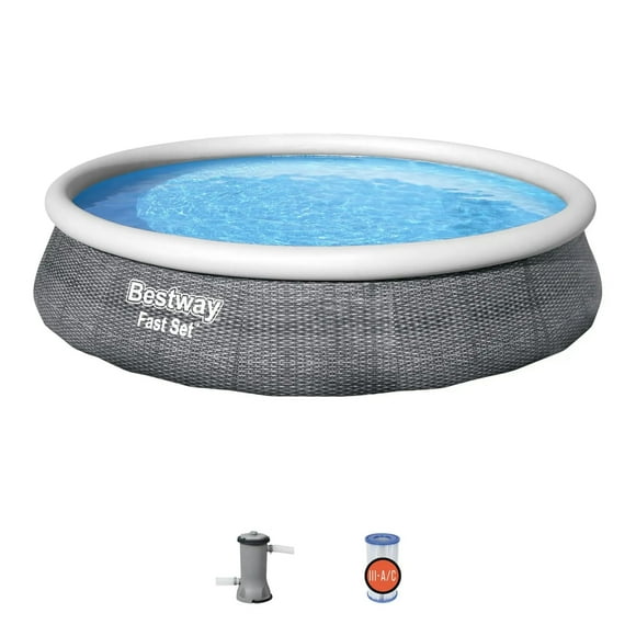 Bestway 57375E-BW 13ft x 33in Round Inflatable Above Ground Swimming Pool Kit