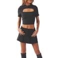 thumbnail image 2 of Gupgi Low Waist Mini Skirts for Women Button Pleated A-Line Short Skirts, 2 of 9