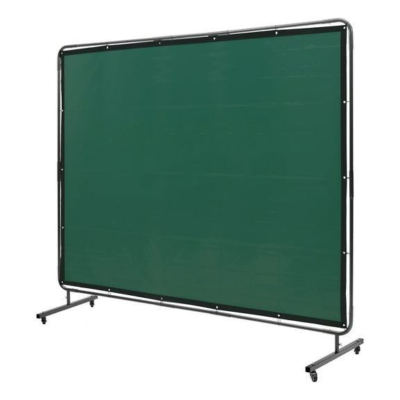 KFFKFF Welding Barrier with Stand, 6' x 8' Welding Shield, Fire-Resistant Vinyl Welding Safety Screen on 4 Rotating Wheels (2 Can Be Secured), Portable & Expert-Grade for Factory/Industrial Use
