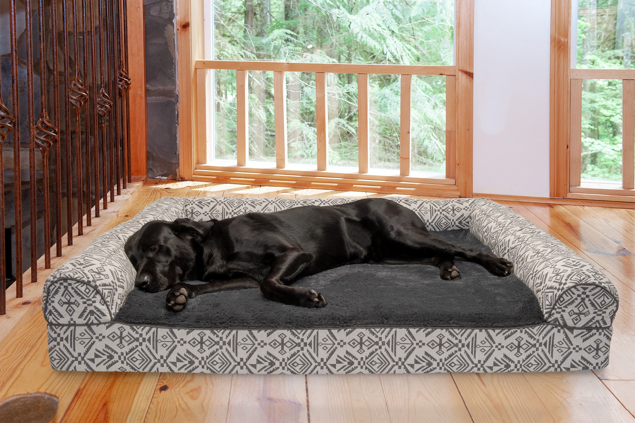 FurHaven Southwest Kilim Orthopedic Sofa Pet Bed for Dogs & Cats - Boulder Gray, Jumbo Plus