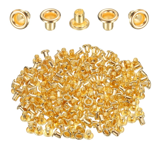 Uxcell 200Pcs Ojales 2mm 1/9 Pulgada Kit de Ojales de Latón para Tela Cortinas Lonas Cinturones de Cuero Zapatos Bolsas DIY, Dorado