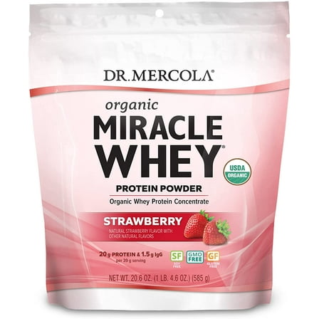 Dr. Mercola, Organic Miracle Whey Strawberry Protein Powder, 13.5 oz (382.5 g), non GMO, Soy Free, Gluten Free, non GMO, Soy-Free, Gluten Free, USDA Organic