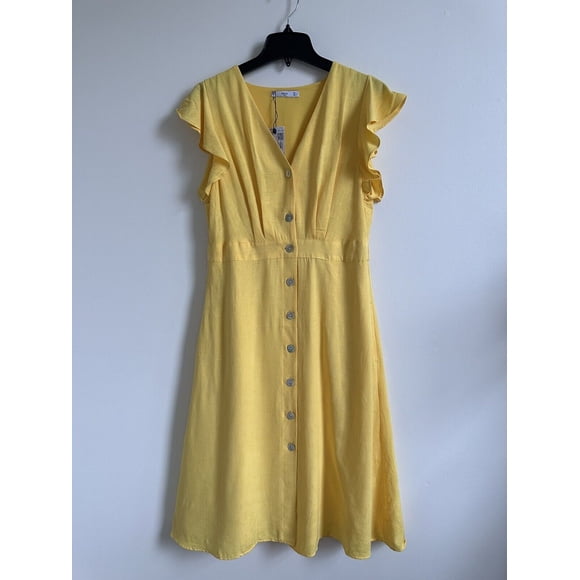 Mango Robe Fit & Flare à Manches Volantées Taille 8 US en Jaune