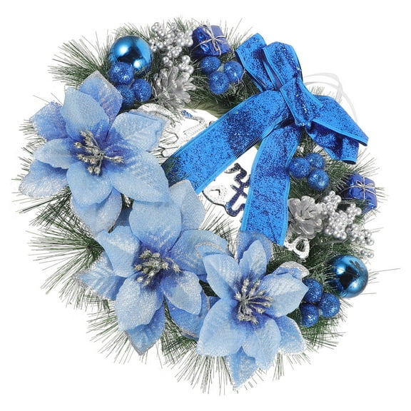 Milisten Blue Christmas Gar with Colored Pine Cones Berries and Bow Knot for Home Decoration