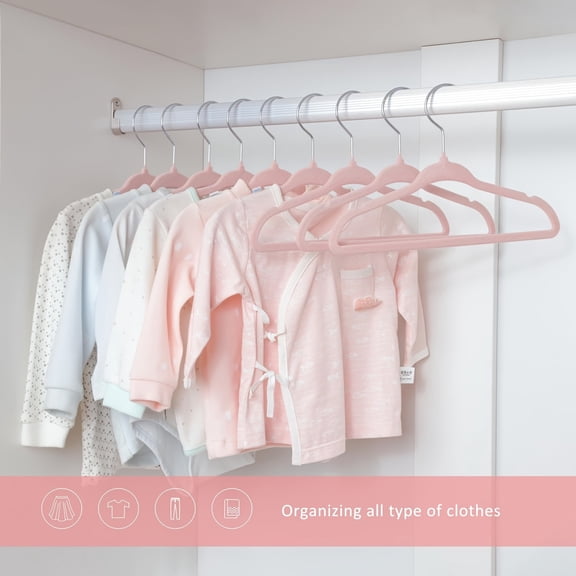 EasyPAG Velvet Hangers 30 Pack for Babies, Non-Slip Clothes Hangers, Suit Hangers with Shoulder Notches, Pants Bar, 360° Swivel Hook, Space-Saving, for Closet, Pink