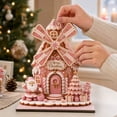 thumbnail image 5 of syligr Wooden Christmas House Ornament, Gingerbread Windmill House Christmas Tabletop Decoration for Mantel Shelf, Holiday Home Decor for Office, Party Gift, 6Inch, Pink, 5 of 7