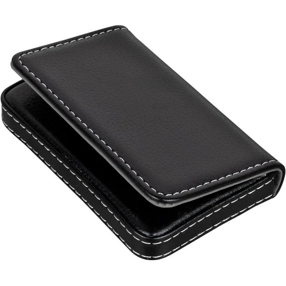 Yoqb Leather Business Card Holder Case – Black Slim Pocket Business Card Case with Magnetic Shut, Minimalist Name Card Organizer A109