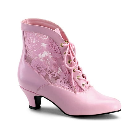 Women's Boots 2 Inch Sexy Victorian Ankle Boot Lace Accent Pink