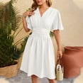 thumbnail image 5 of HJYCHN Elegant Women's Casual V-Neck Flared Sleeves Solid Color Dress with Waist for Everyday Style White M, 5 of 8