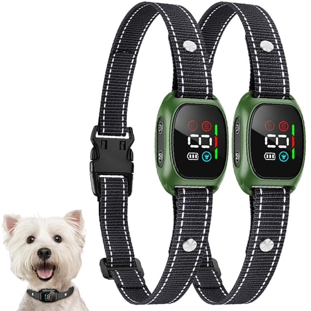 Bark Collar for Small Dogs, 2 Pc - Waterproof Beep & Vibration, 8 Levels, Magnetic Charging (Green)