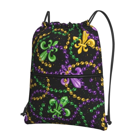 Wukai Mardi Gras6 Waterproof Drawstring Backpack with Zipper Pocket,Large Foldable Gym Bag for Women and Men, Perfect for Sports, Yoga, and Travel