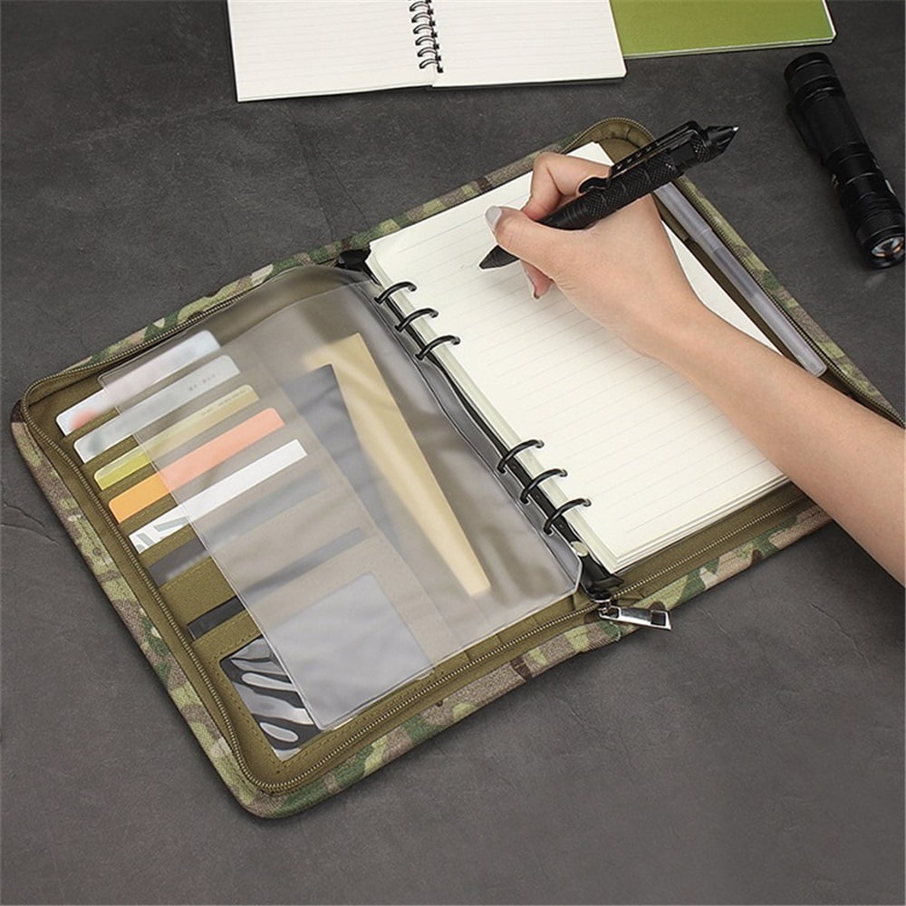 Padfolio Ring Binder of Loose-Leaf Paper, Weatherproof, Tactical Notebook with Zippered for Folders, Business Cards Refillable 6-Ring Notepad(A6 Size)(20.3*14*2.8cm, Only one laptop sleeves)