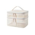 thumbnail image 2 of Double-Layer Mesh Toiletry Bag with Zippered Compartments and Handle, Beige Travel Bathroom Organizer, Large Makeup Storage Bag for Women, Cosmetic Pouch for Vacation, 2 of 7