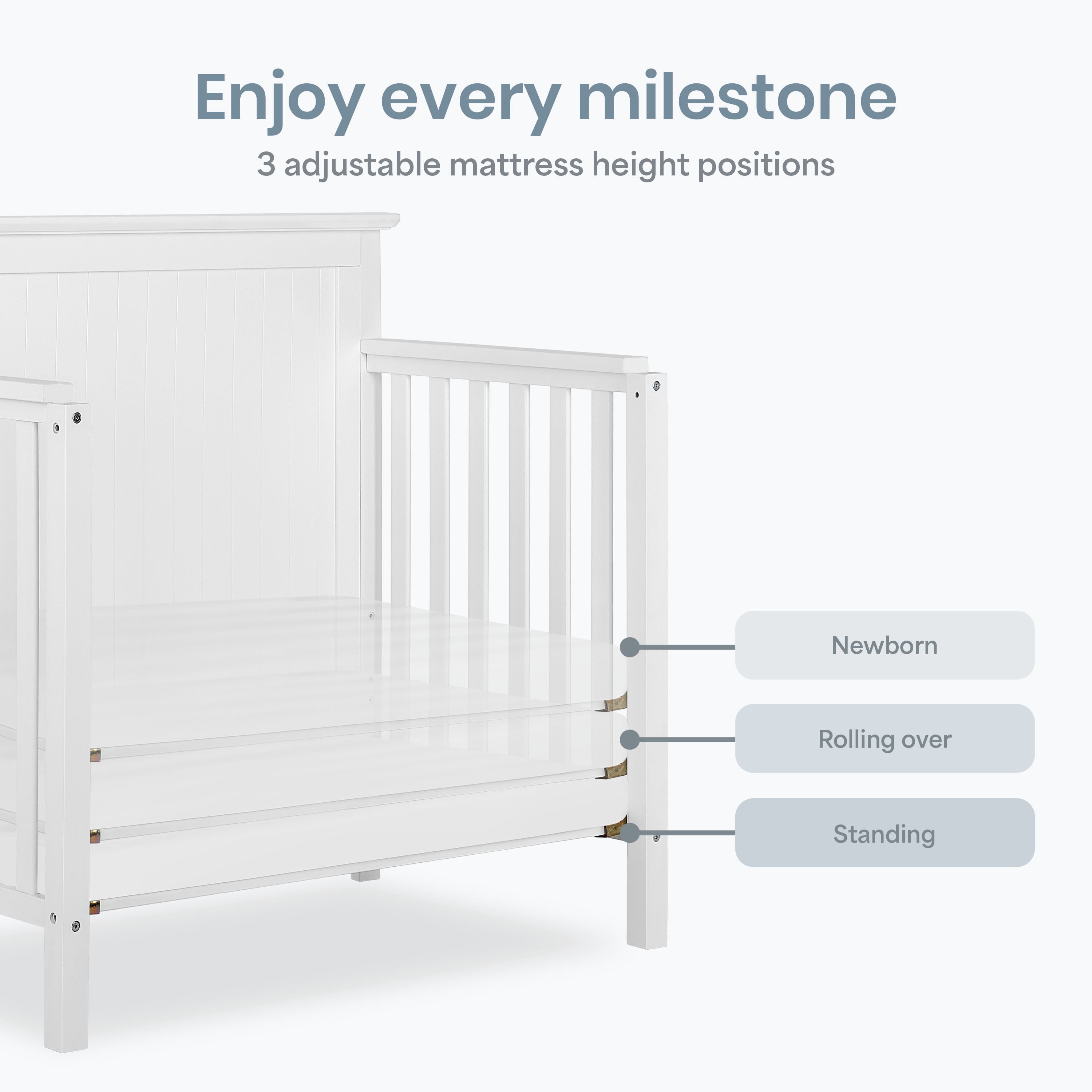 Dream On Me Ava 4-in-1 Convertible Mini Crib, White