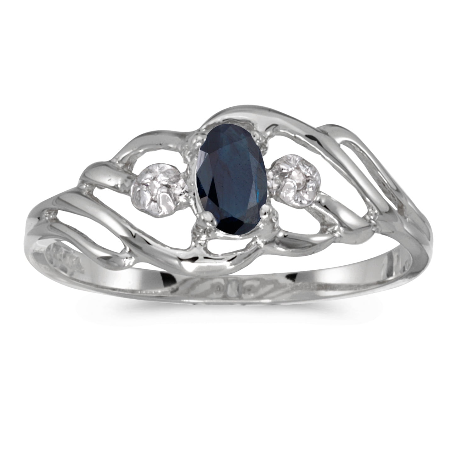 10k White Gold Oval Sapphire And Diamond Ring