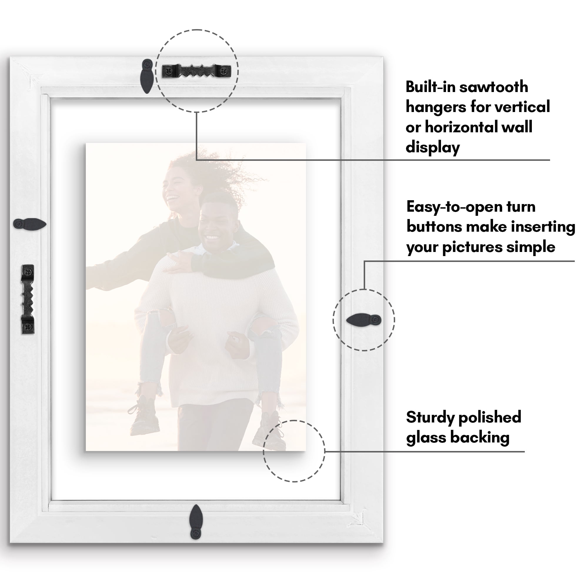 Americanflat 8x10 Picture Frame Floating Polished Crystal Clear Glass Display Photo Signature Float - White
