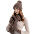 thumbnail image 5 of 3 Pcs Women Winter Hats Gloves Scarf Set Winter Hats Outdoor Beanie Hat Long Scarf Fleece Lined Touchscreen Gloves, 5 of 5