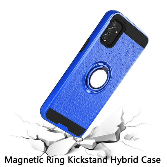 For Samsung Galaxy A13 5G Hybrid Ring Stand Brushed with Rotating Ring Magnetic Bracket Dual Layer TPU Shockproof Texture Rugged Cover ,Xpm Phone Case [Blue]