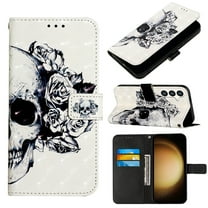 Feishell Wallet Case for Samsung Galaxy S23 FE 6.4 inch,Shockproof Colorful Painted Pattern PU Leather Magnetic Clasp Flip Kickstand ID Credit Card Slots Slim Fit Phone Case Cover,Skull