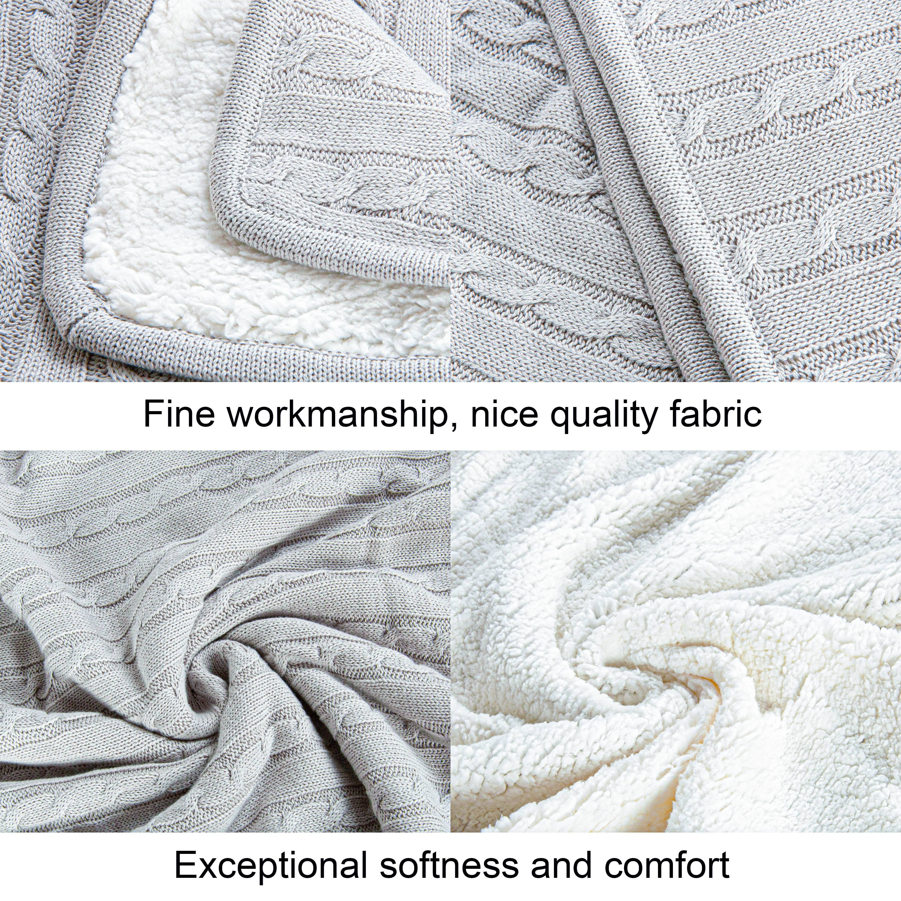 Ntbay Cotton Cable Knit Sherpa Twin Blanket for Couch, Soft Warm Fleece Knitted Throw for Bed, Sofa, Chair - Extra Cozy, Machine Washable, Comfortable Home Decor, 60"x80", Silver Gray