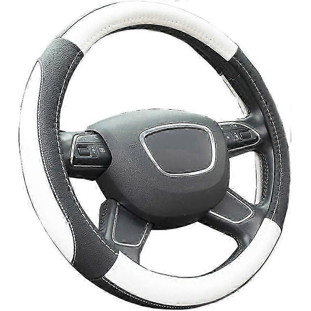 Car universal anti-slip breathable steering wheel cover steering wheel cover steering wheel cover made of microfiber leather (36-38cm) (white)