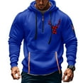 thumbnail image 2 of SERTG Men's Cargo Hooded Sweatshirt Winter Christmas Print Long Sleeve Half Zip Multiple Pockets Warm Comfortable Casual Top Men's Christmas Tops(Blue,M), 2 of 4