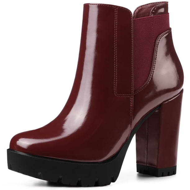 Botas Chelsea Allegra K de Tacón Alto grueso con cremallera Plataforma Borgoña 40